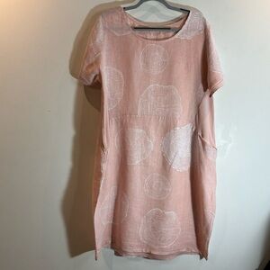 ME & GEE Sz XL Dress 100% Linen Ribbed Jersey Knit Bodice Pockets Flowy